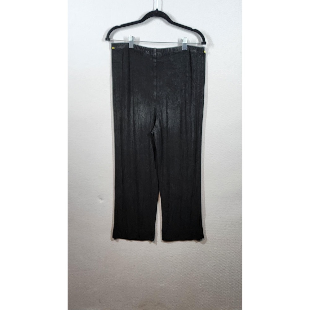 Chicos Travelers Pants Womens 1 Black Pull On Wide Leg Stretch USA Acetate Blend